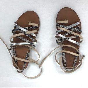 NWOT Topshop Gladiator Sandals Faux Metallic/Animal Print Sz 7.5